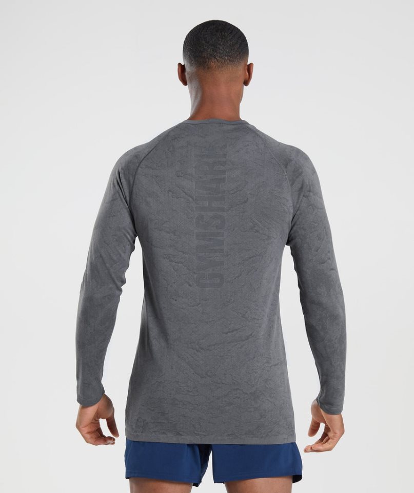 Men's Gymshark Geo Seamless Long Sleeve T-Shirts Grey | CA D60183